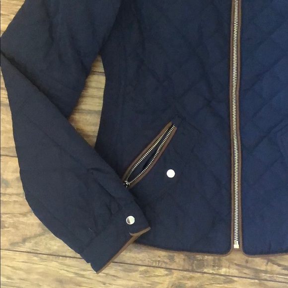 Quilted Navy Blue Jacket with Brown Piping - Picture 3 of 5
